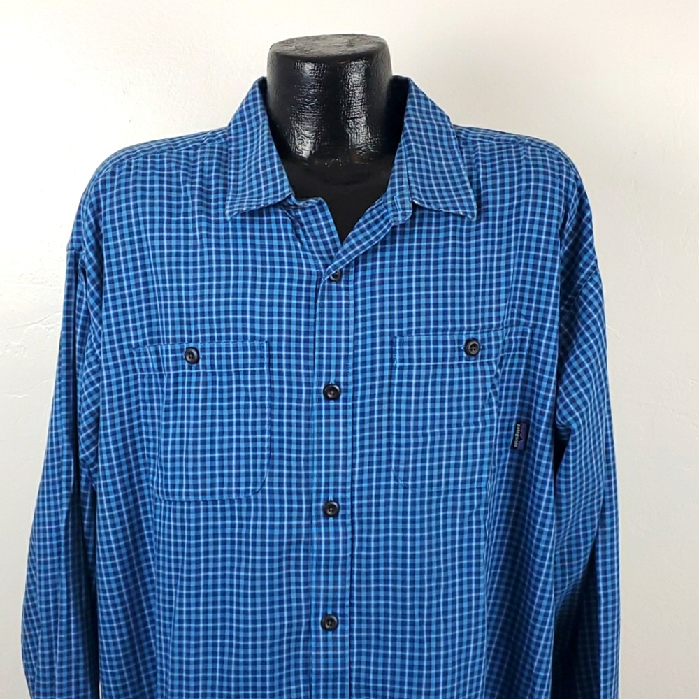 Patagonia Organic Cotton Long Sleeve Shirt Men’s XL Blue Logo